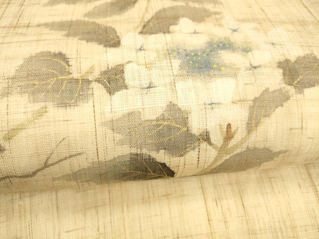 平和屋着物＊夏物 染色作家 桐山紫香 手描き 九寸名古屋帯 手描き 枝花文 金彩 麻 逸品 DABD6872cm