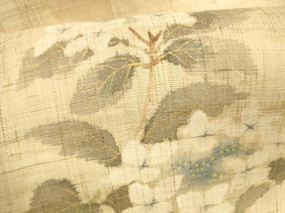 平和屋着物＊夏物 染色作家 桐山紫香 手描き 九寸名古屋帯 手描き 枝花文 金彩 麻 逸品 DABD6872cm