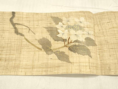 平和屋着物＊夏物 染色作家 桐山紫香 手描き 九寸名古屋帯 手描き 枝花文 金彩 麻 逸品 DABD6872cm