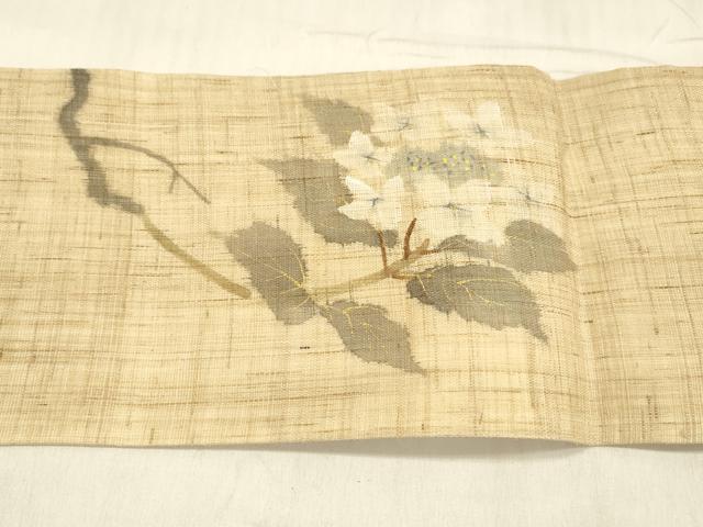 平和屋着物＊夏物 染色作家 桐山紫香 手描き 九寸名古屋帯 手描き 枝花文 金彩 麻 逸品 DABD6872cm