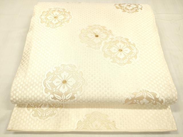 平和屋着物▽六通柄袋帯　スリーシーズン　春夏秋　唐織　舞花文　金糸　正絹　逸品　DABD6873cm