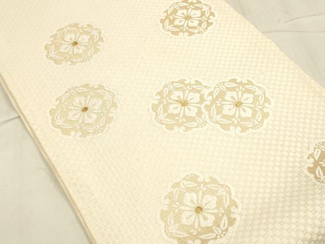 平和屋着物▽六通柄袋帯　スリーシーズン　春夏秋　唐織　舞花文　金糸　正絹　逸品　DABD6873cm