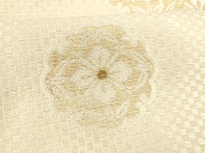 平和屋着物▽六通柄袋帯　スリーシーズン　春夏秋　唐織　舞花文　金糸　正絹　逸品　DABD6873cm