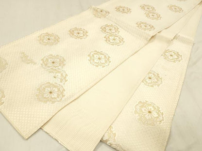 平和屋着物▽六通柄袋帯　スリーシーズン　春夏秋　唐織　舞花文　金糸　正絹　逸品　DABD6873cm