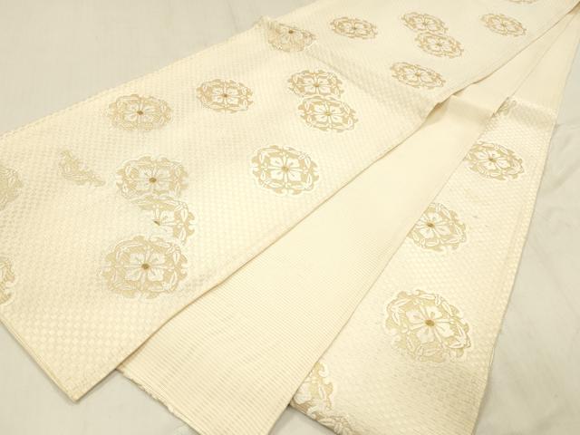 平和屋着物▽六通柄袋帯　スリーシーズン　春夏秋　唐織　舞花文　金糸　正絹　逸品　DABD6873cm