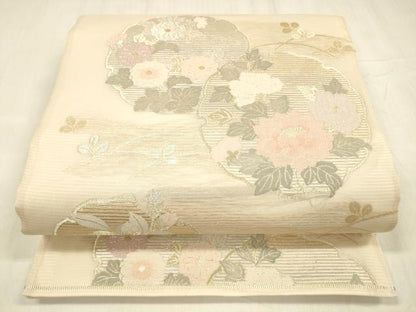 平和屋着物＊夏物 六通柄袋帯 雪輪草花文 金銀糸 正絹 逸品 DABD6875cm