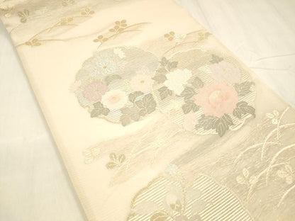 平和屋着物＊夏物 六通柄袋帯 雪輪草花文 金銀糸 正絹 逸品 DABD6875cm
