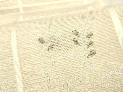 平和屋着物＊夏物 六通柄袋帯 草葉文 銀糸 正絹 逸品 DABD6880cm