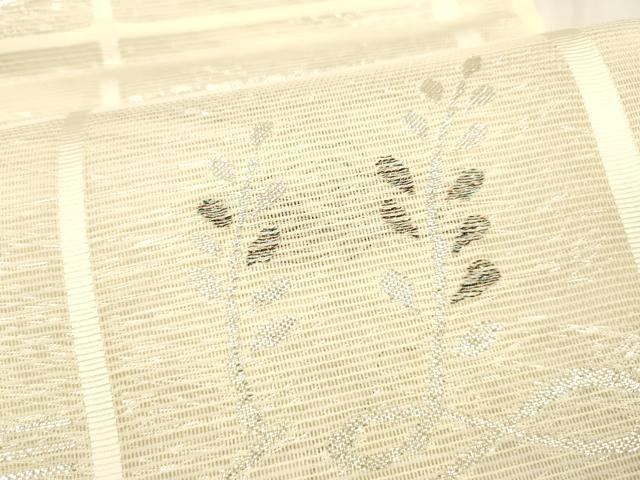 平和屋着物＊夏物 六通柄袋帯 草葉文 銀糸 正絹 逸品 DABD6880cm