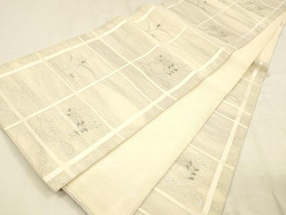 平和屋着物＊夏物 六通柄袋帯 草葉文 銀糸 正絹 逸品 DABD6880cm