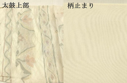 平和屋着物＊夏物 六通柄袋帯 更紗花文 金糸 正絹 逸品 DABD6882cm