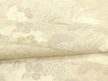 平和屋着物＊夏物 六通柄袋帯 流水草花文 銀糸 正絹 逸品 DABD6884cm