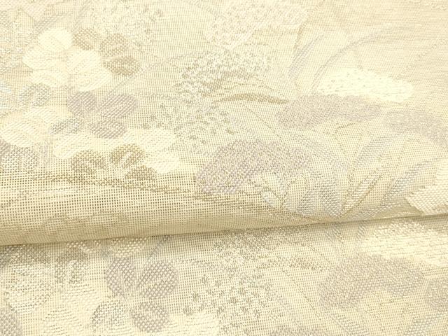 平和屋着物＊夏物 六通柄袋帯 流水草花文 銀糸 正絹 逸品 DABD6884cm