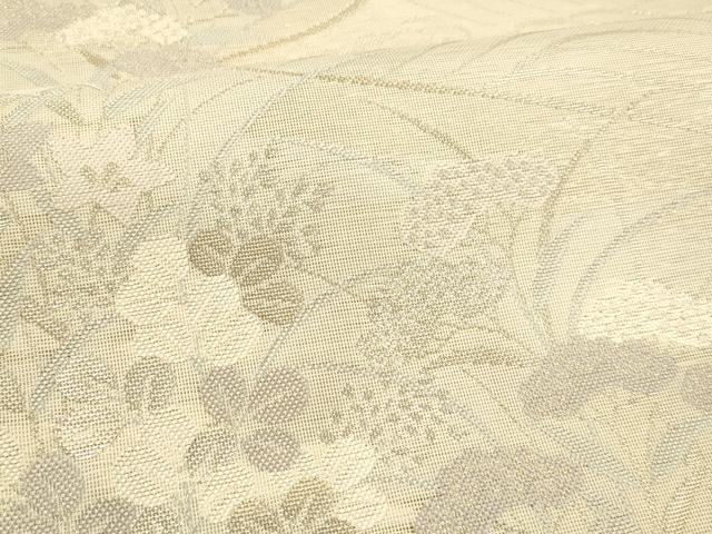 平和屋着物＊夏物 六通柄袋帯 流水草花文 銀糸 正絹 逸品 DABD6884cm