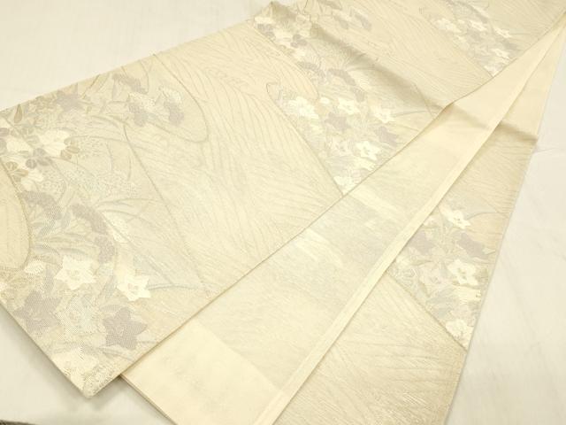 平和屋着物＊夏物 六通柄袋帯 流水草花文 銀糸 正絹 逸品 DABD6884cm