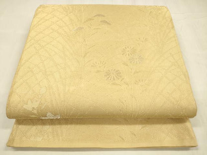 平和屋着物＊夏物 六通柄袋帯 草花文 金銀糸 正絹 逸品 DABD6886cm