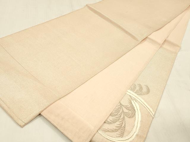 平和屋着物＊夏物 太鼓柄袋帯 駒刺繍 総刺繍 草葉文 銀糸 正絹 逸品 DABD6887cm