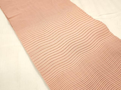 平和屋着物＊夏物　絽綴れ　八寸名古屋帯　よろけ縞　薄紅色　正絹　逸品　DABD6890cm