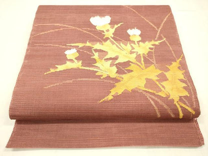 平和屋着物＊夏物 八寸名古屋帯 草花文 金糸 正絹 逸品 DABD6891cm