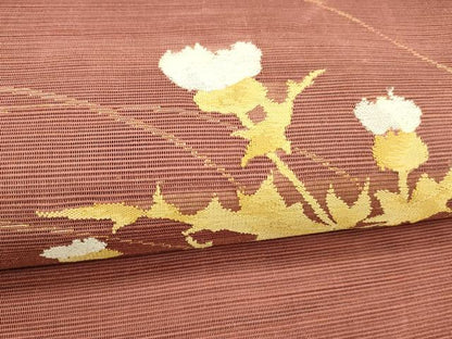 平和屋着物＊夏物 八寸名古屋帯 草花文 金糸 正絹 逸品 DABD6891cm