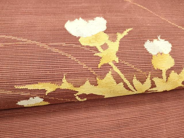 平和屋着物＊夏物 八寸名古屋帯 草花文 金糸 正絹 逸品 DABD6891cm