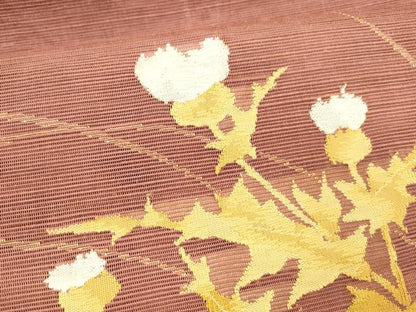 平和屋着物＊夏物 八寸名古屋帯 草花文 金糸 正絹 逸品 DABD6891cm