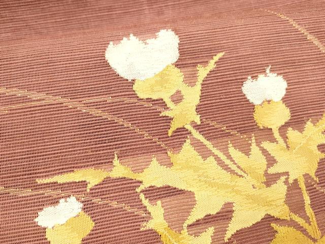 平和屋着物＊夏物 八寸名古屋帯 草花文 金糸 正絹 逸品 DABD6891cm