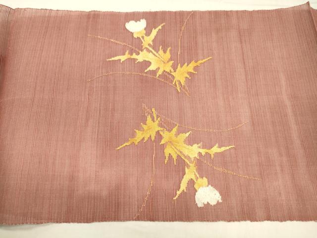 平和屋着物＊夏物 八寸名古屋帯 草花文 金糸 正絹 逸品 DABD6891cm
