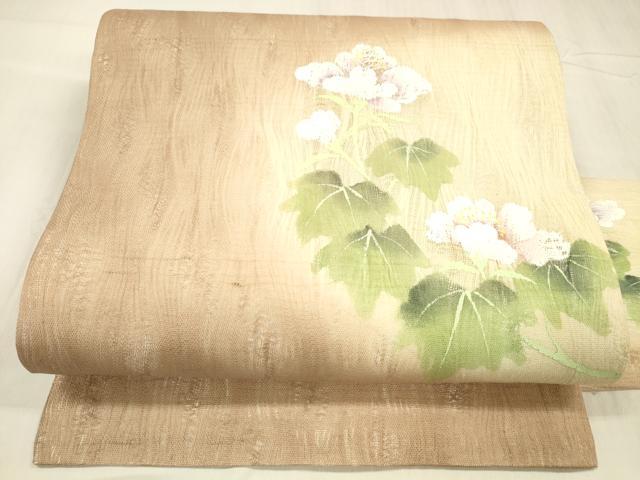 平和屋着物＊夏物 九寸名古屋帯 手描き 枝花文 正絹 逸品 DABD6895cm