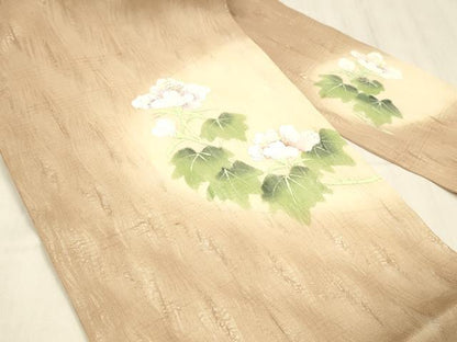 平和屋着物＊夏物 九寸名古屋帯 手描き 枝花文 正絹 逸品 DABD6895cm