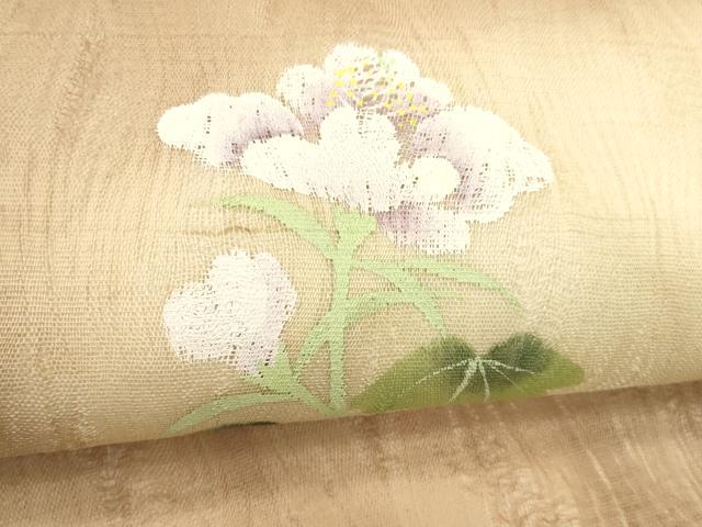 平和屋着物＊夏物 九寸名古屋帯 手描き 枝花文 正絹 逸品 DABD6895cm