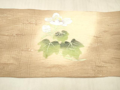 平和屋着物＊夏物 九寸名古屋帯 手描き 枝花文 正絹 逸品 DABD6895cm