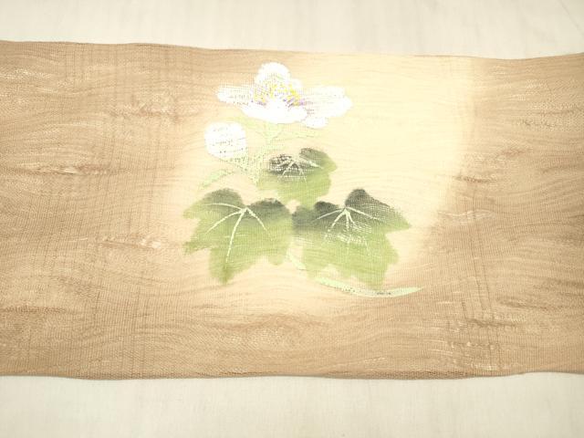 平和屋着物＊夏物 九寸名古屋帯 手描き 枝花文 正絹 逸品 DABD6895cm