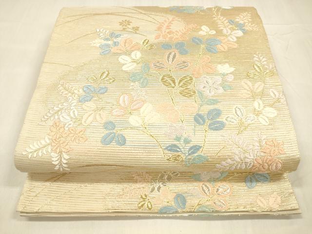 平和屋着物＊夏物 六通柄袋帯 唐織 野分け 金銀糸 正絹 逸品 DABD6897cm