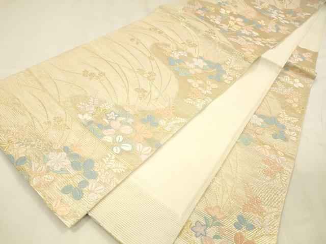 平和屋着物＊夏物 六通柄袋帯 唐織 野分け 金銀糸 正絹 逸品 DABD6897cm