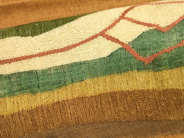 平和屋着物▽太鼓柄袋帯　スリーシーズン　春夏秋　すくい織　抽象文様　正絹　逸品　DABD6900cm