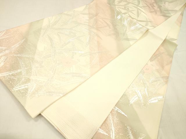 平和屋着物＊夏物　六通柄袋帯　草花文　銀糸　正絹　逸品　DABD6904cm