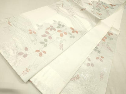 平和屋着物＊夏物 六通柄袋帯 草葉文 銀糸 正絹 逸品 DABD6905cm