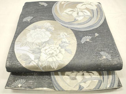 平和屋着物＊夏物 六通柄袋帯 花丸文 銀糸 正絹 逸品 DABD6907cm
