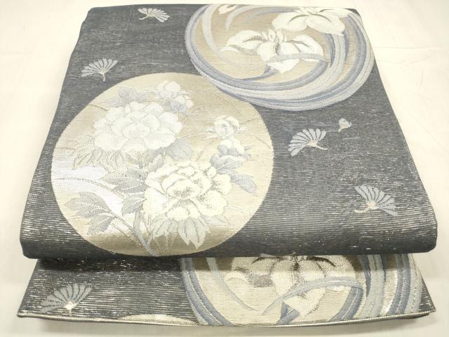 平和屋着物＊夏物 六通柄袋帯 花丸文 銀糸 正絹 逸品 DABD6907cm