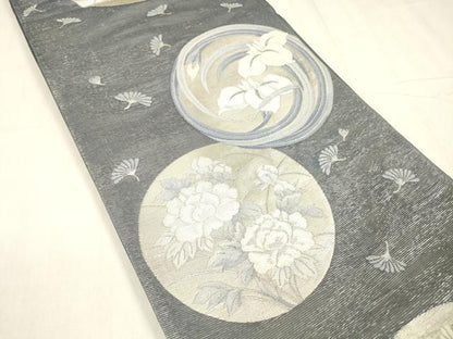 平和屋着物＊夏物 六通柄袋帯 花丸文 銀糸 正絹 逸品 DABD6907cm