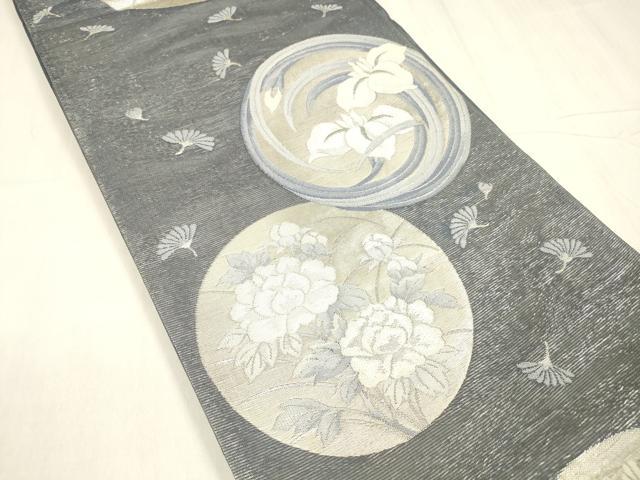 平和屋着物＊夏物 六通柄袋帯 花丸文 銀糸 正絹 逸品 DABD6907cm