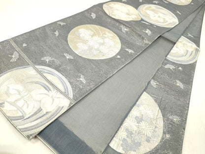 平和屋着物＊夏物 六通柄袋帯 花丸文 銀糸 正絹 逸品 DABD6907cm