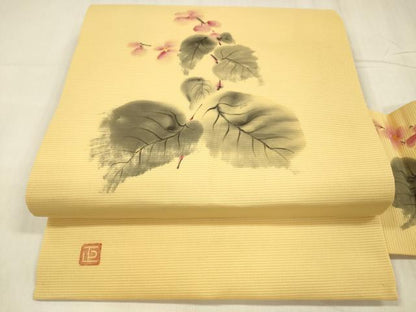 平和屋着物＊夏物 絽塩瀬 九寸名古屋帯 作家物 手描き 草花文 正絹 逸品 DABD6909cm