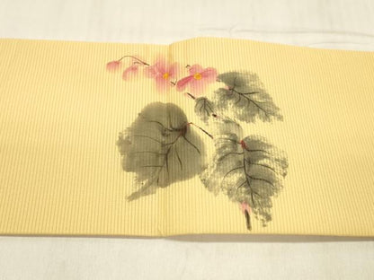 平和屋着物＊夏物 絽塩瀬 九寸名古屋帯 作家物 手描き 草花文 正絹 逸品 DABD6909cm