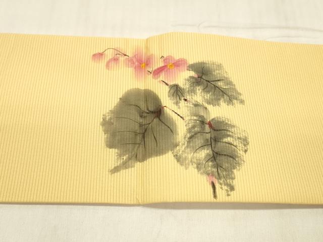 平和屋着物＊夏物 絽塩瀬 九寸名古屋帯 作家物 手描き 草花文 正絹 逸品 DABD6909cm