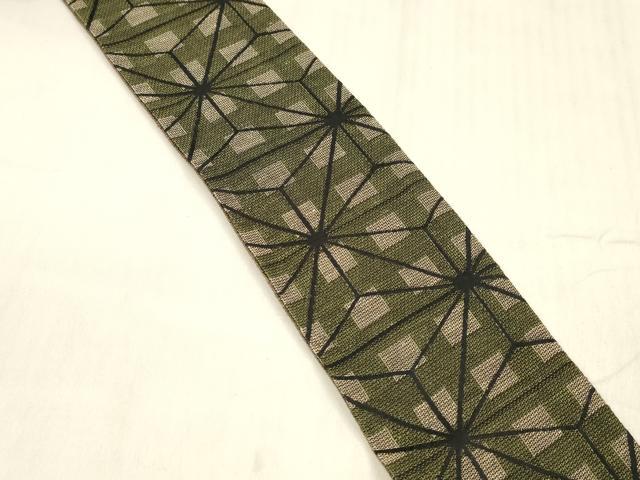 平和屋着物＊夏物 男性 角帯 格子麻の葉文 正絹 逸品 DABD6911cm