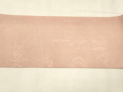 平和屋着物＊夏物 全通柄九寸袋帯 流水笹竹文 珊瑚色 正絹 逸品 DABD6913cm