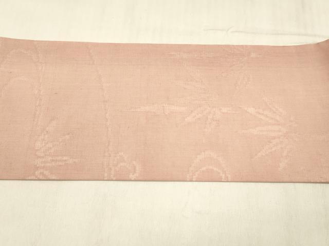 平和屋着物＊夏物 全通柄九寸袋帯 流水笹竹文 珊瑚色 正絹 逸品 DABD6913cm