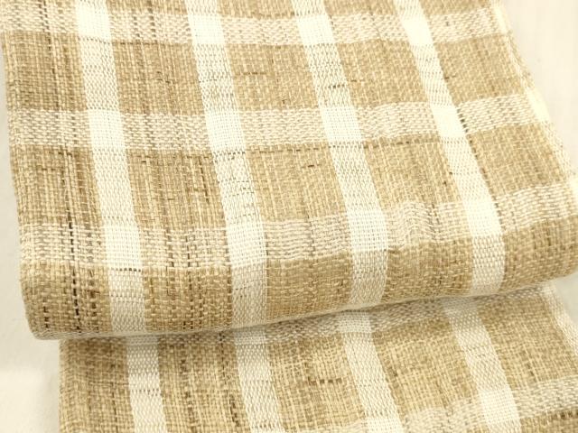 平和屋着物＊夏物 両面 半幅帯 格子 間道 麻 逸品 DABD6918cm